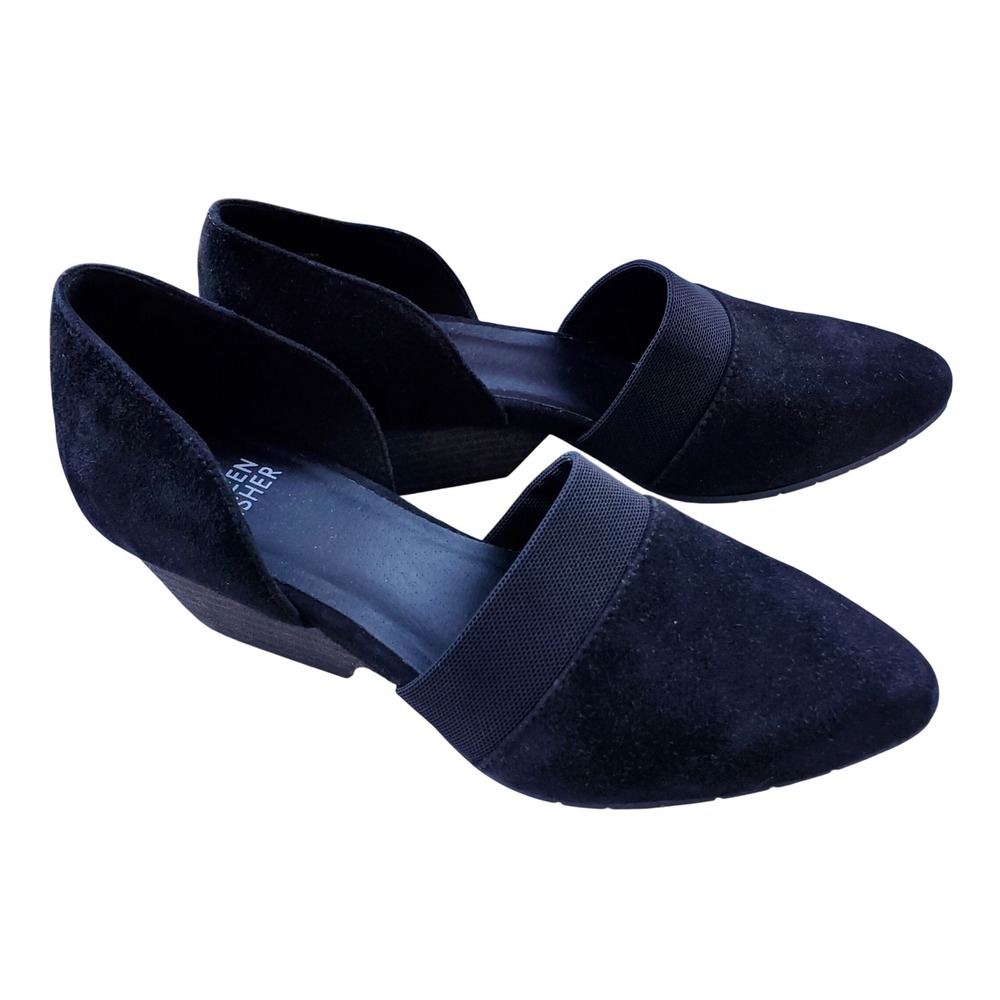 Eileen Fisher Womens Black Suede Hilly D'Orsay Elastic Wedge Pumps Heels Sz 5.5